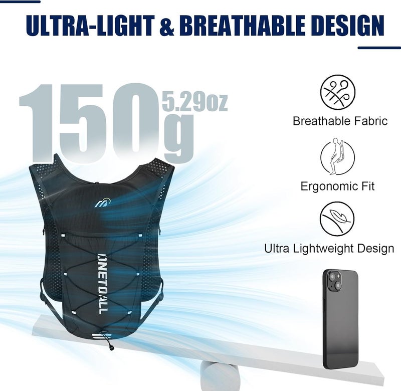 ONETOALL Running Vest for Women & Men, 6L Hydration Backpack with 2L Water Bladder, Lightweight Water Backpack for Trail Running, Marathon, Hiking, Cycling, Jogging, Adjustable Fit - Image 2